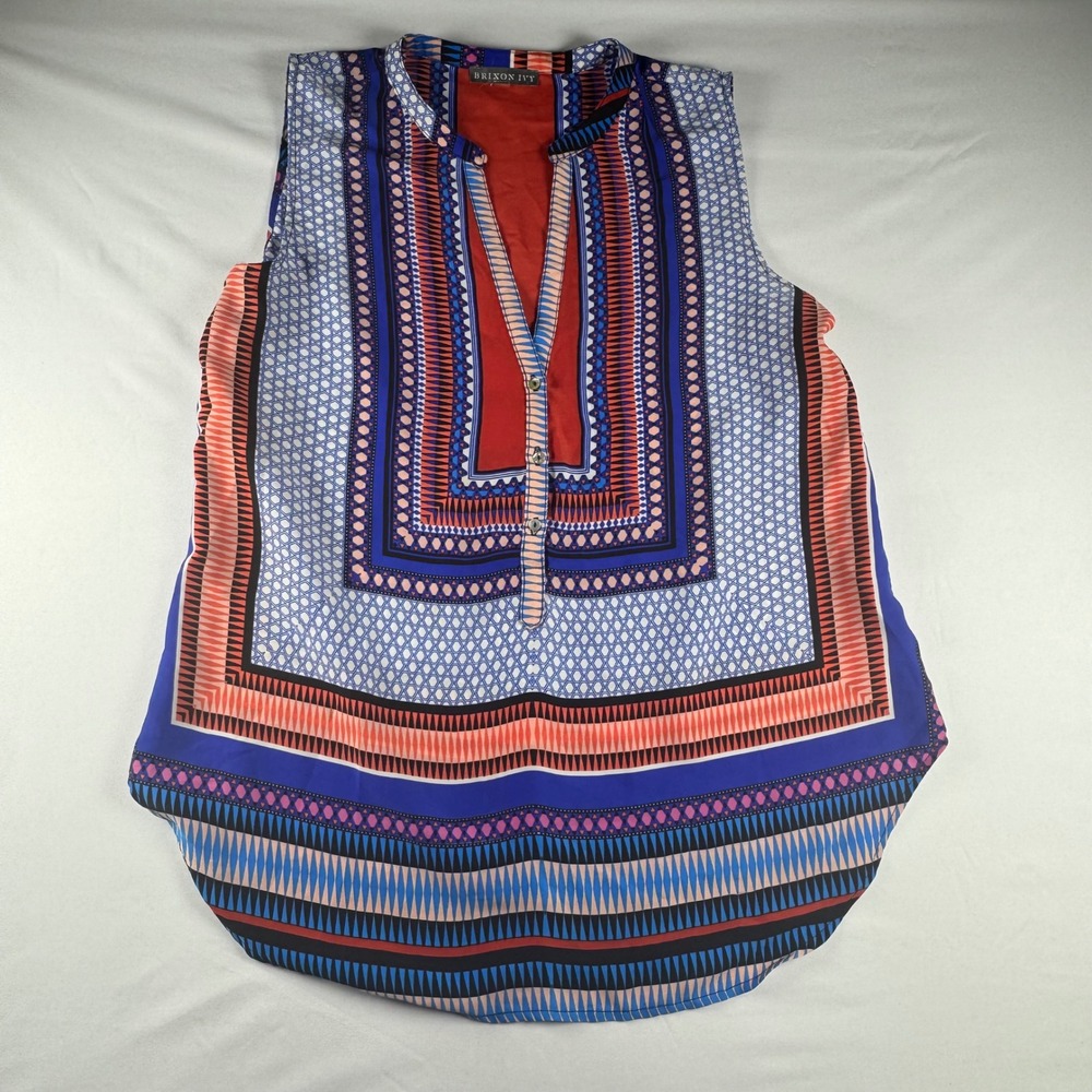Brixon Ivy Geometric Tribal Print Sleeveless Blouse Red Blue Medium FD84819
